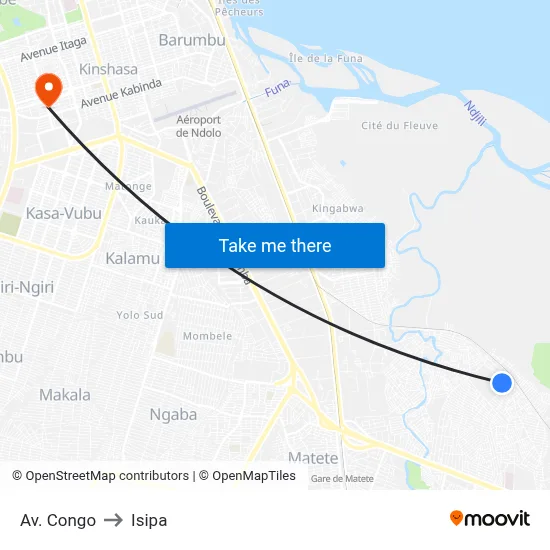 Av. Congo to Isipa map