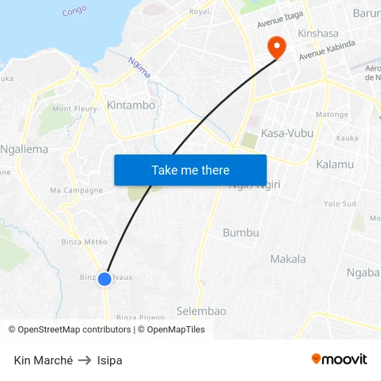 Kin Marché to Isipa map