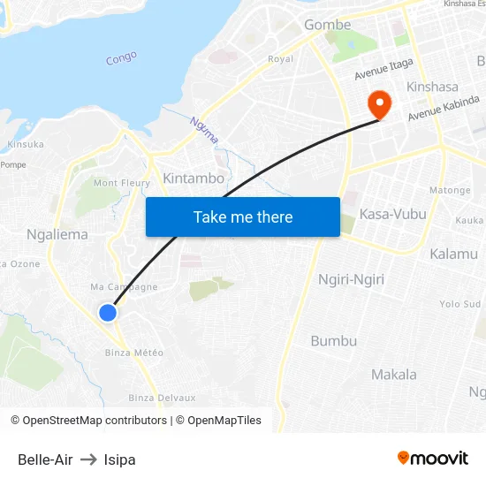 Belle-Air to Isipa map