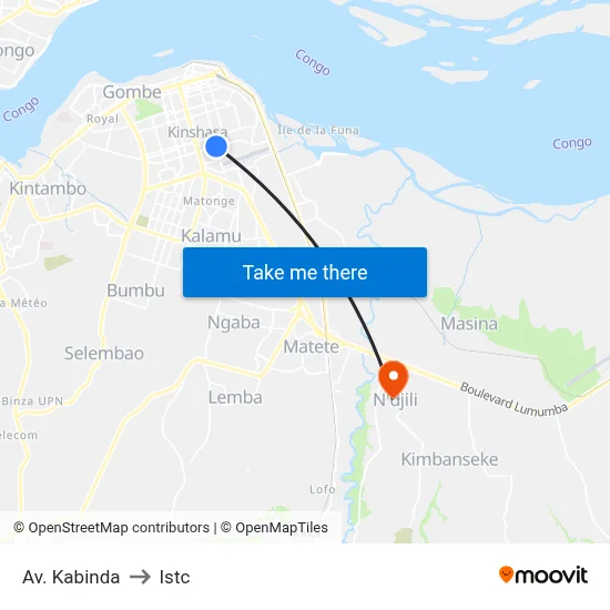 Av. Kabinda to Istc map