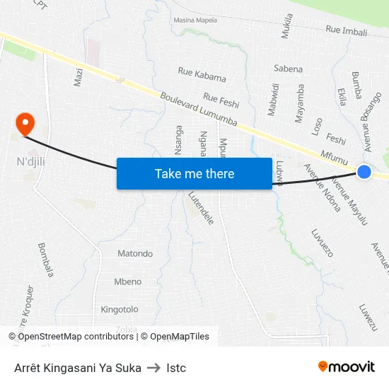 Arrêt Kingasani Ya Suka to Istc map