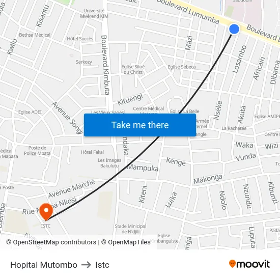 Hopital Mutombo to Istc map