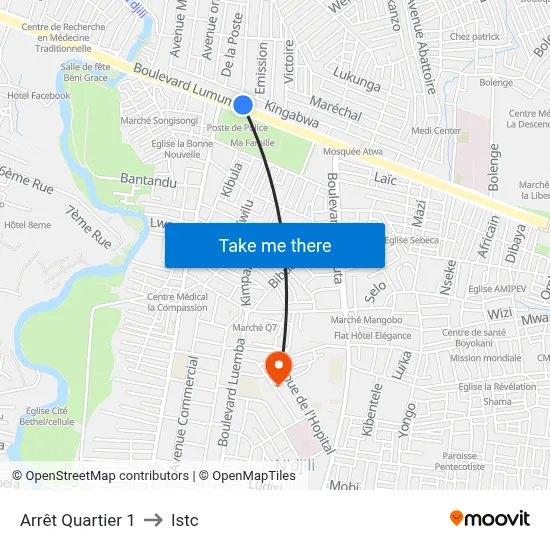 Arrêt Quartier 1 to Istc map