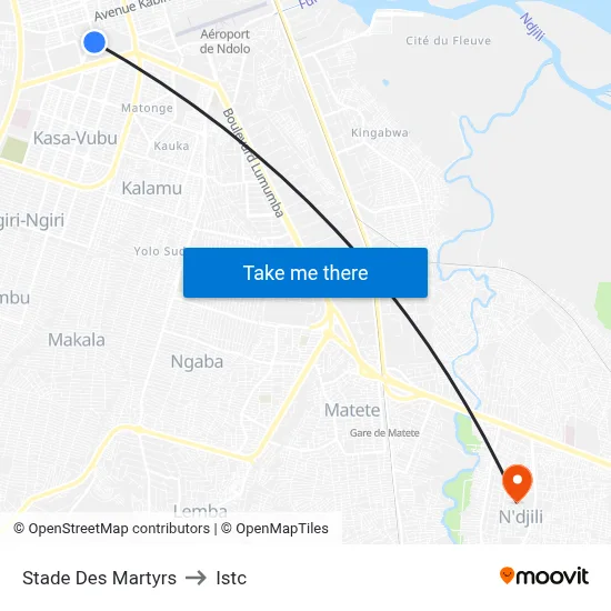 Stade Des Martyrs to Istc map
