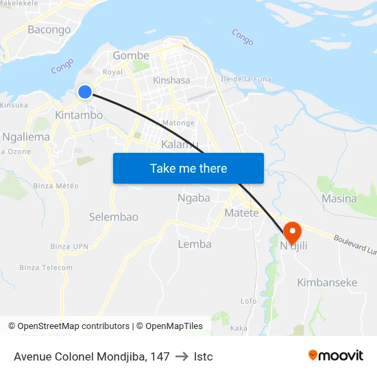Avenue Colonel Mondjiba, 147 to Istc map