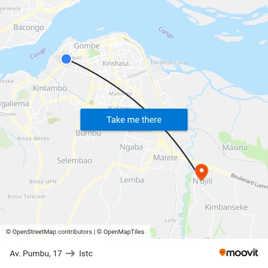 Av. Pumbu, 17 to Istc map