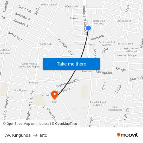 Av. Kingunda to Istc map