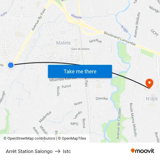 Arrêt Station Salongo to Istc map