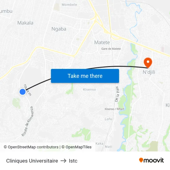Cliniques Universitaire to Istc map