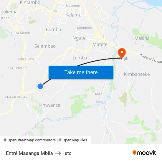 Entré Masanga Mbila to Istc map