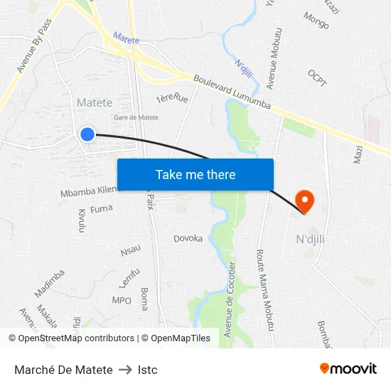 Marché De Matete to Istc map