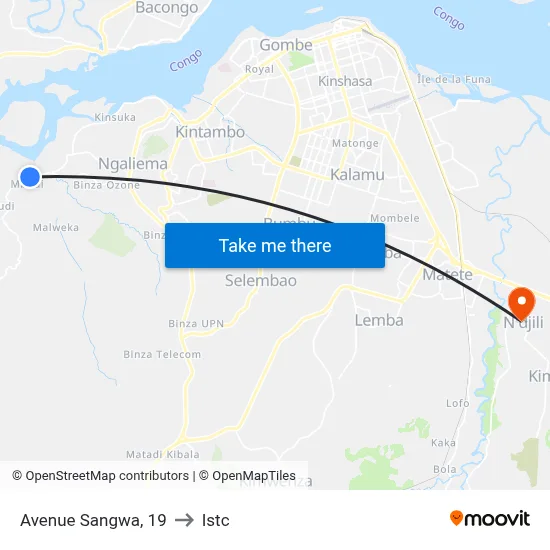 Avenue Sangwa, 19 to Istc map