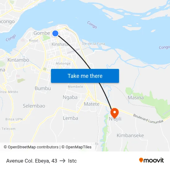 Avenue Col. Ebeya, 43 to Istc map
