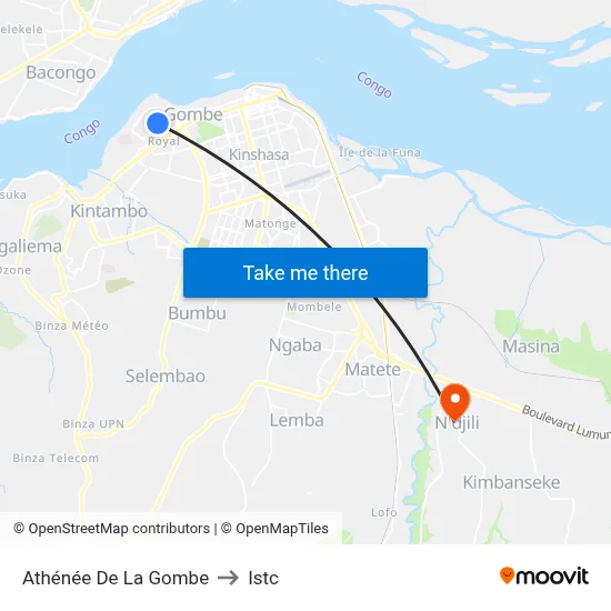 Athénée De La Gombe to Istc map