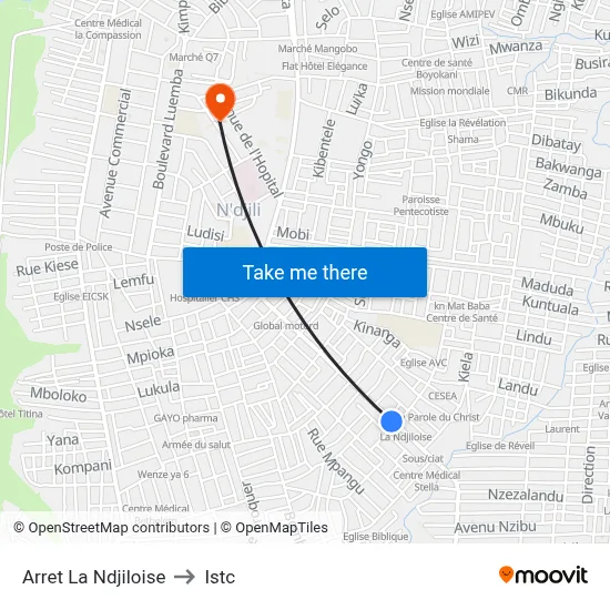 Arret La Ndjiloise to Istc map