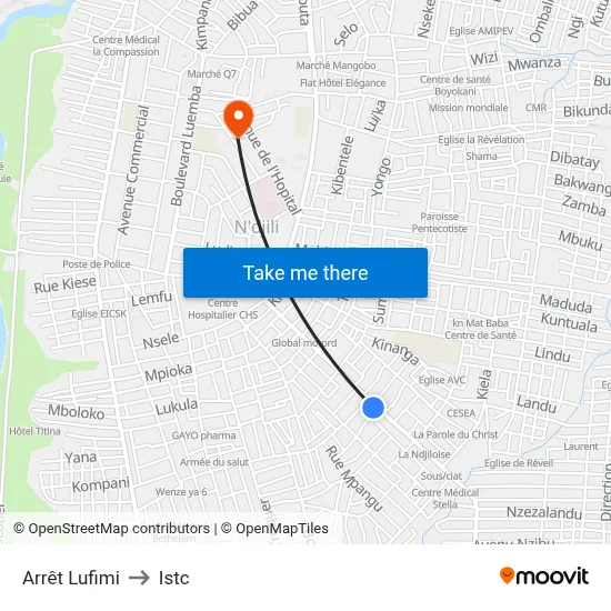Arrêt Lufimi to Istc map
