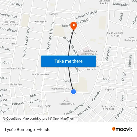 Lycée Bomengo to Istc map