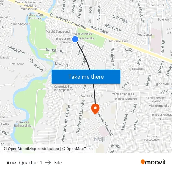 Arrêt Quartier 1 to Istc map