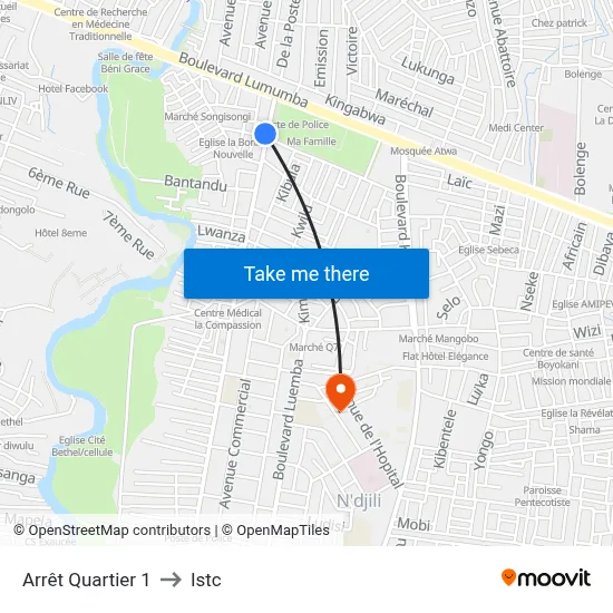 Arrêt Quartier 1 to Istc map