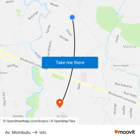 Av. Mombutu to Istc map