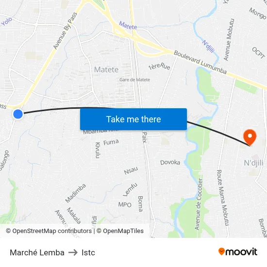 Marché Lemba to Istc map