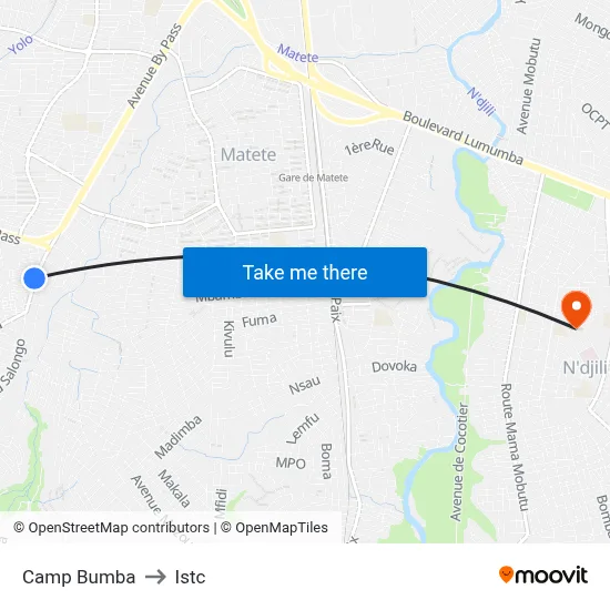 Camp Bumba to Istc map