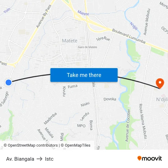 Av. Biangala to Istc map