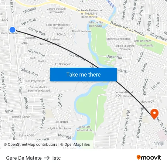 Gare De Matete to Istc map