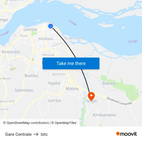 Gare Centrale to Istc map