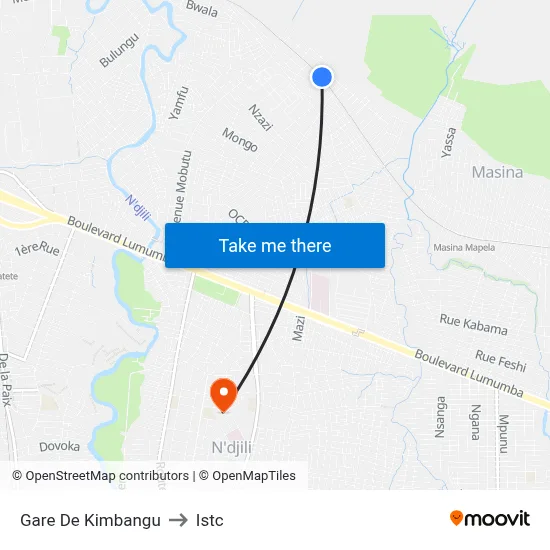 Gare De Kimbangu to Istc map