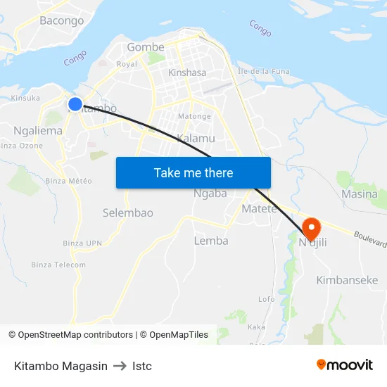 Kitambo Magasin to Istc map