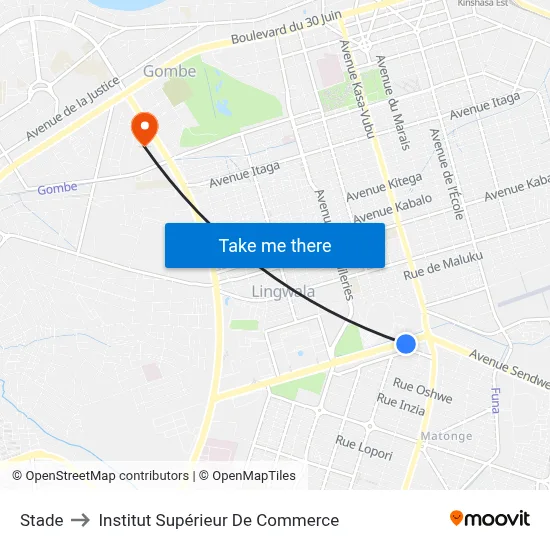 Stade to Institut Supérieur De Commerce map