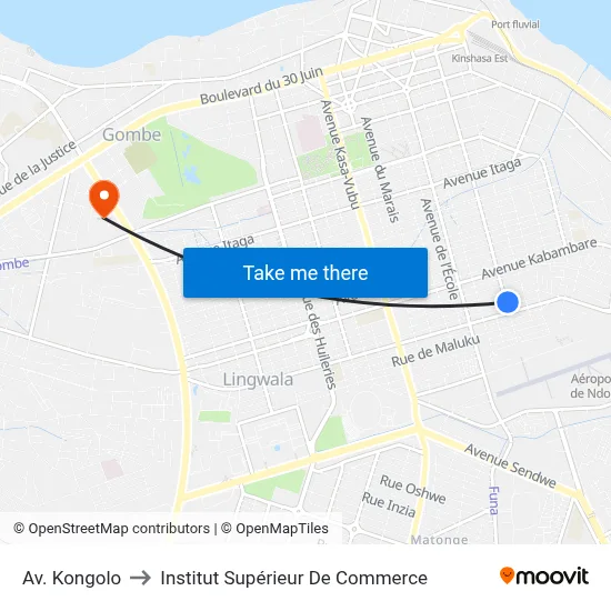 Av. Kongolo to Institut Supérieur De Commerce map