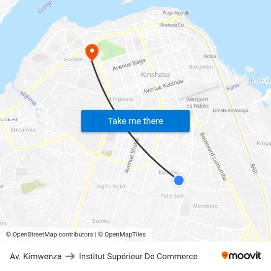 Av. Kimwenza to Institut Supérieur De Commerce map
