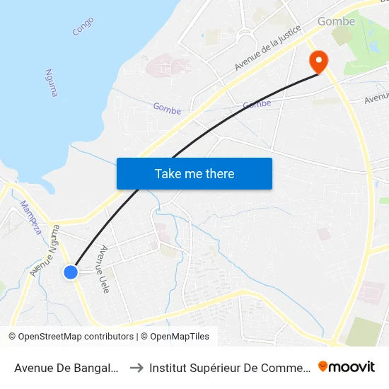 Avenue De Bangala, 1 to Institut Supérieur De Commerce map