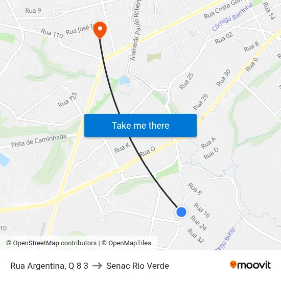 Rua Argentina, Q 8 3 to Senac Rio Verde map