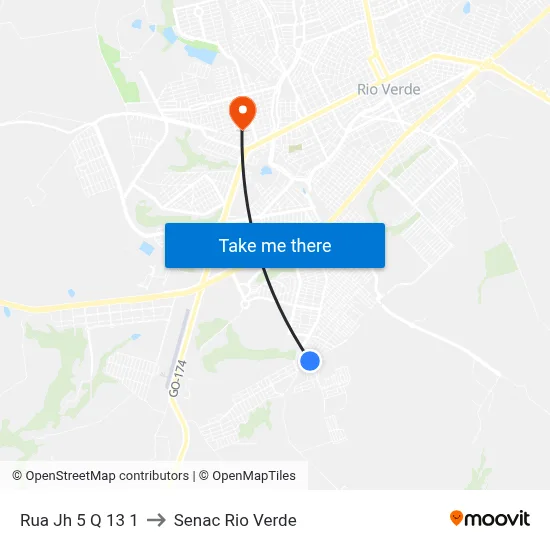 Rua Jh 5 Q 13 1 to Senac Rio Verde map