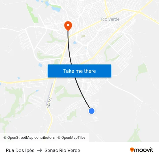 Rua Dos Ipês to Senac Rio Verde map