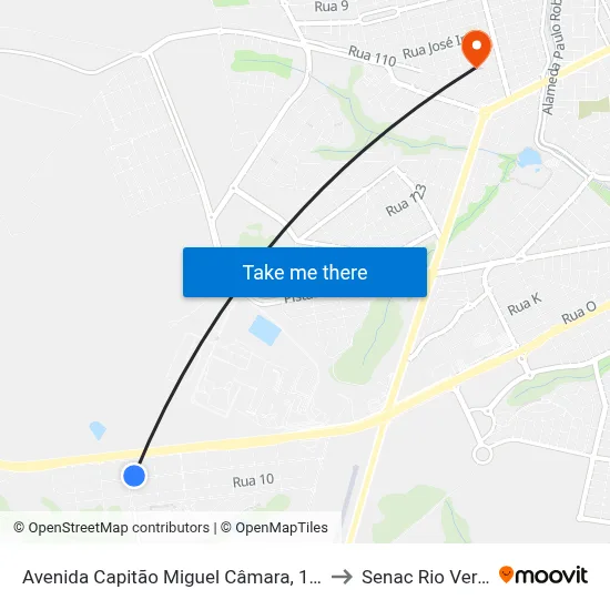 Avenida Capitão Miguel Câmara, 1662 to Senac Rio Verde map