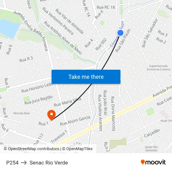 P254 to Senac Rio Verde map