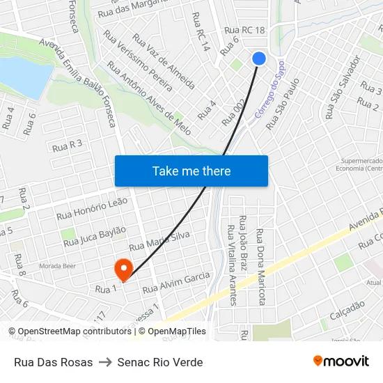 Rua Das Rosas to Senac Rio Verde map