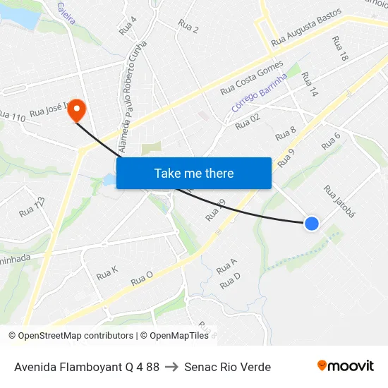 Avenida Flamboyant Q 4 88 to Senac Rio Verde map