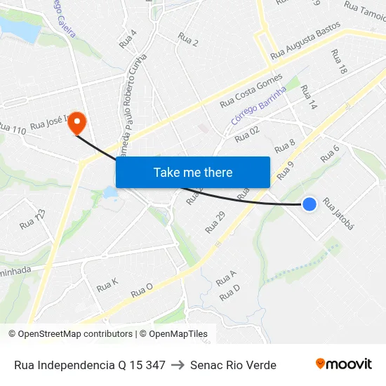 Rua Independencia Q 15 347 to Senac Rio Verde map