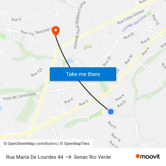 Rua Maria De Lourdes 44 to Senac Rio Verde map