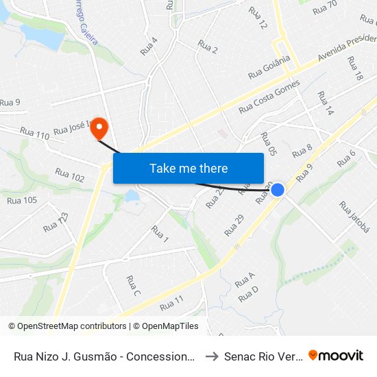 Rua Nizo J. Gusmão - Concessionárias to Senac Rio Verde map