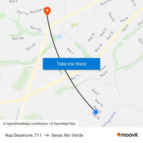 Rua Dezenove, 711 to Senac Rio Verde map