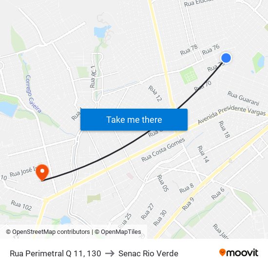 Rua Perimetral Q 11, 130 to Senac Rio Verde map