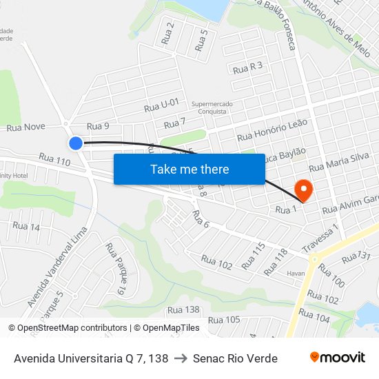 Avenida Universitaria Q 7, 138 to Senac Rio Verde map