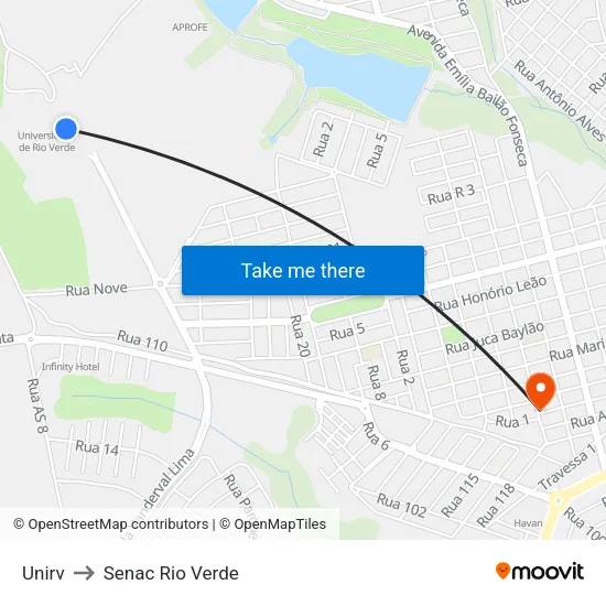 Unirv to Senac Rio Verde map