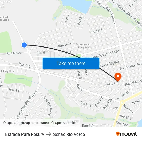 Estrada Para Fesurv to Senac Rio Verde map